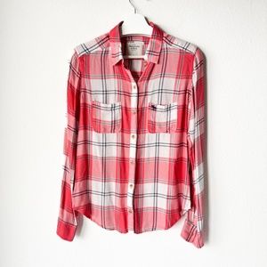 Abercrombie & Fitch Shirt Soft 100% Viscose Long Sleeves Red / Pink White Size S
